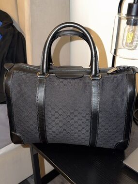 Authentic Vintage Gucci Micro GG Black Canvas Boston/Doctor’s Bag